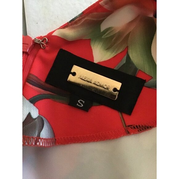 ALEXIA ADMOR- WOMENS RED FLORAL PREPLUM ZIP-UP CLOSURE TOP SIZE SMALL - Picture 6 of 6